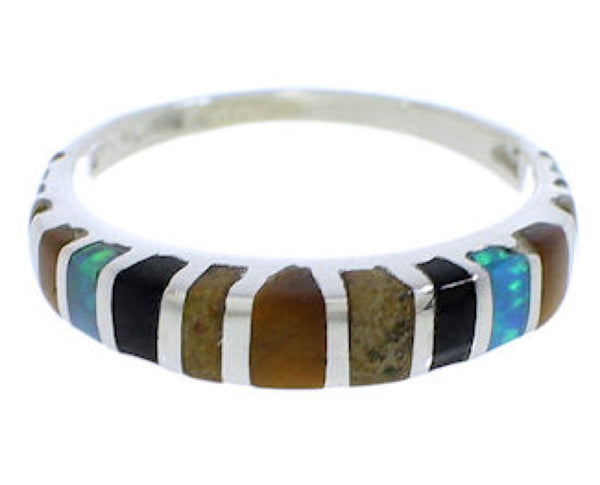 Multicolor Inlay Sterling Silver Southwestern Ring Size 4-3/4 TX45566